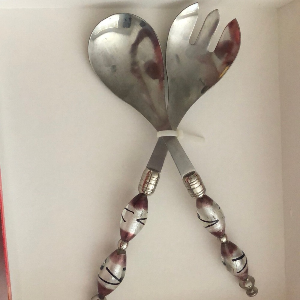 Stainless steel spoons with purple & silver beads.